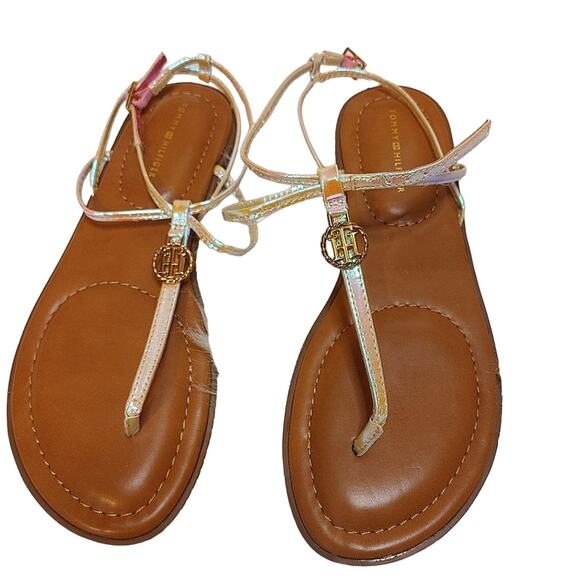 Tommy Hilfiger Iridescent Size 7.5 Pink Sandals Cushion Flats Summer Shiny - Picture 1 of 7